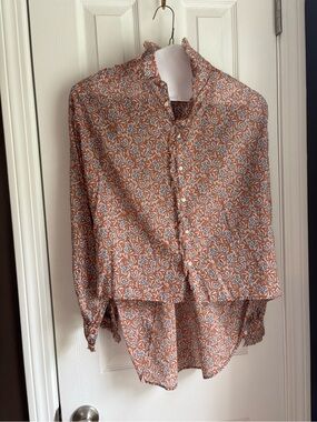 Maje Floral Print Long-Sleeve Blouse in Rust and White